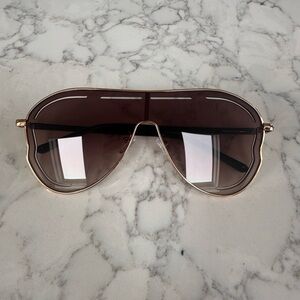 Vici Gold Frame Brown Lens Oversized Aviator Sunglasses